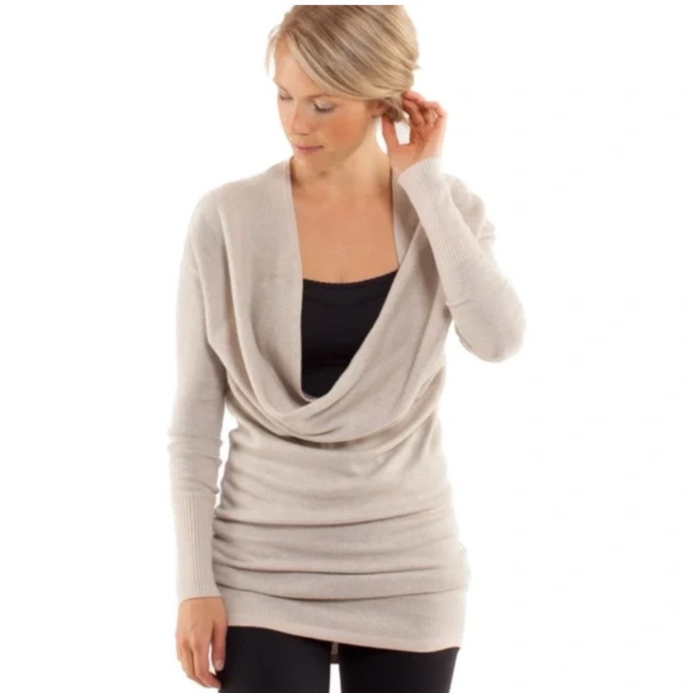 RARE Lululemon Reversible Serenity Sweater Wrap Sz 10 In Heathered Cashew /Coal - Picture 4 of 11